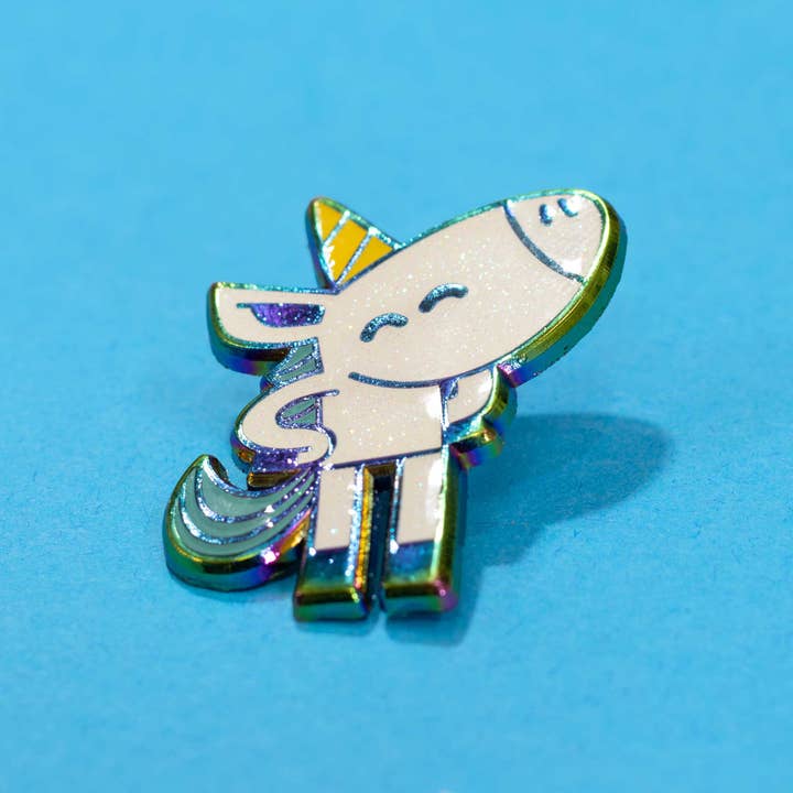 Hi, Hello There - Wholesale Lapel Pin/Button - Happy Unicorn | Glitter Rainbow Enamel Pin4