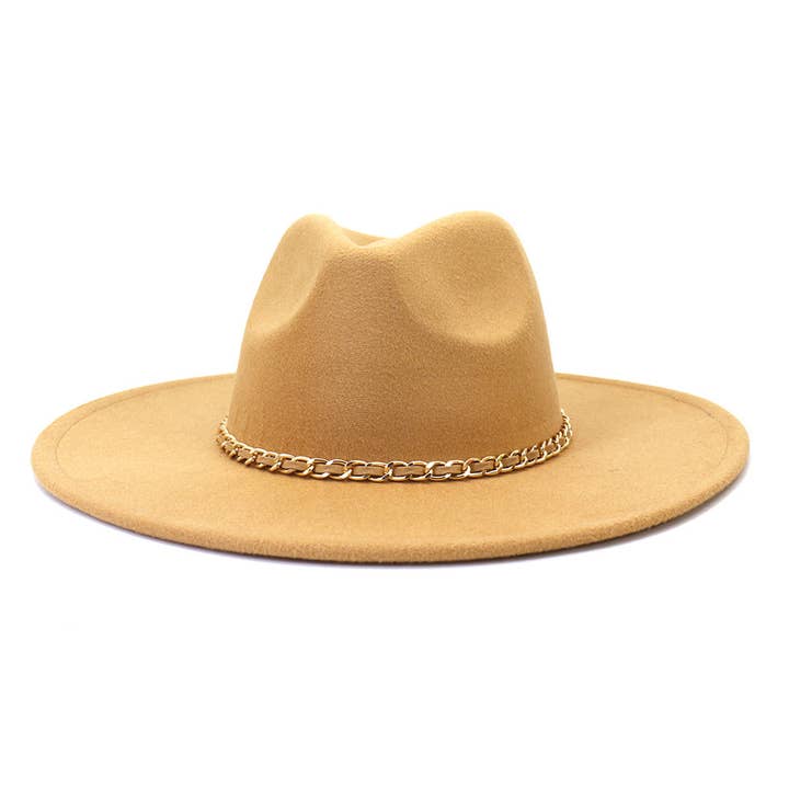 Suzie Q USA - Wholesale Fedora - Women's - Camel Chain Big Brim Peach Heart Top Hat