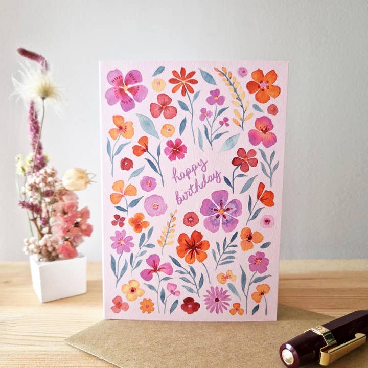 Anna Lau Art - Wholesale Birthday Card - Happy Birthday Floral Watercolour A6 Card1