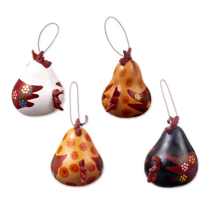 NOVICA - Wholesale Ornament Set - Novica Handmade Chatty Hens Dried Gourd Ornaments (Set Of 4)2