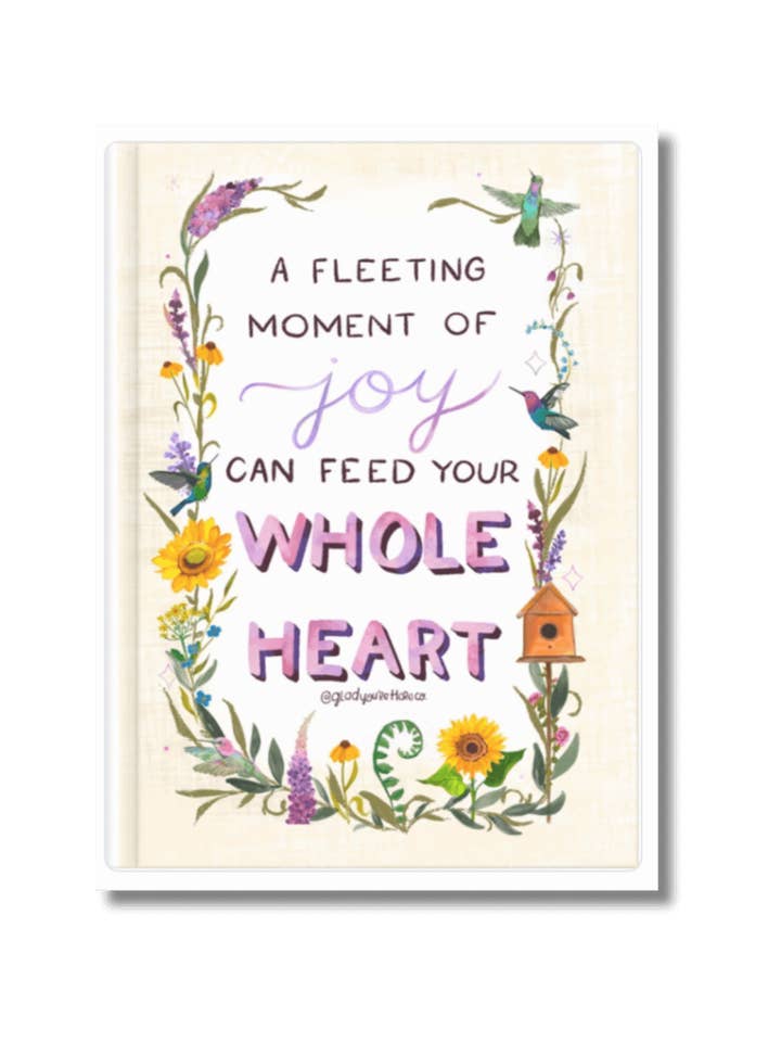 Hummingbird Joy Quote Notebook – Wildflowers & Hummingbirds on Butter Yellow – Lined Pages with Illustrated Corners for wholesale by glad you're here co