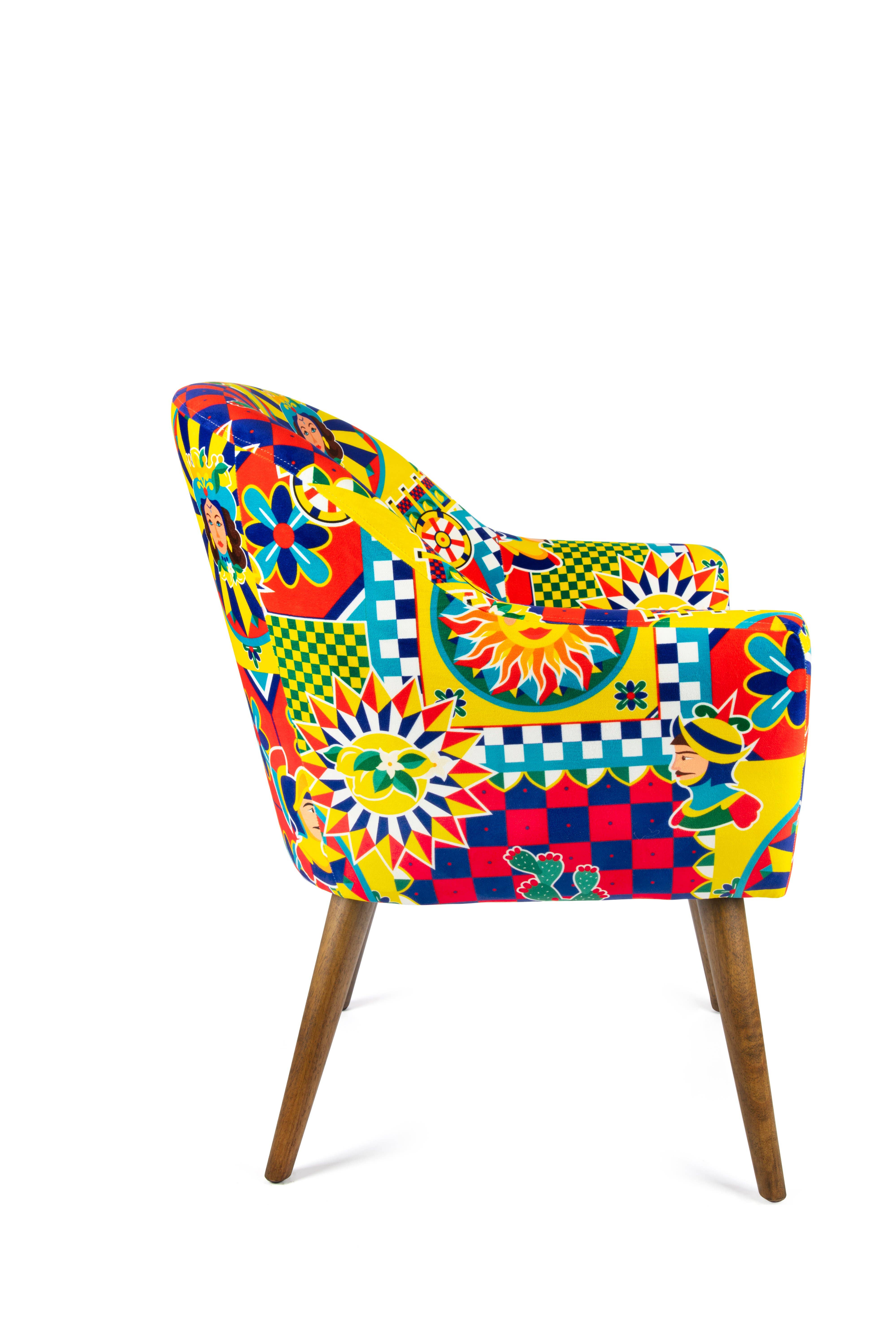 Bergamaschi & Vimercati S.p.a. - Wholesale Chair - Sicilian Rhapsody armchair in velvet-effect polyester and plywood – 70x65x83 cm5