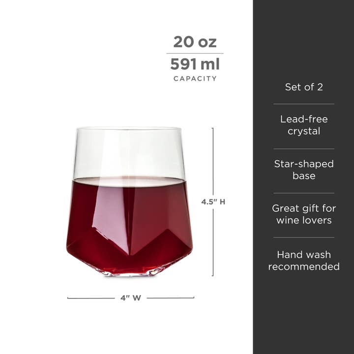 Viski - Wholesale Wine Glass - Senecaâ„¢ Faceted Crystal Wine Glasses - Set of 2