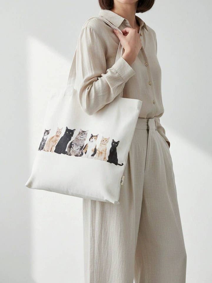 JCFB0041 Kunst-Inspirerende Premium Gedrukte Schoudertas--Kattenfamilie voor wholesale door JC Sunny Fashion