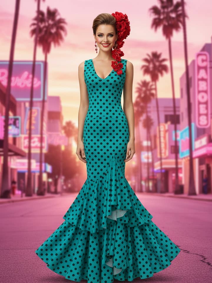 EMMA WU DESIGN X FLAMENCA P0492 GREEN SURGICAL FLAMENCA DRESS for wholesale by EMMA WU DESIGN