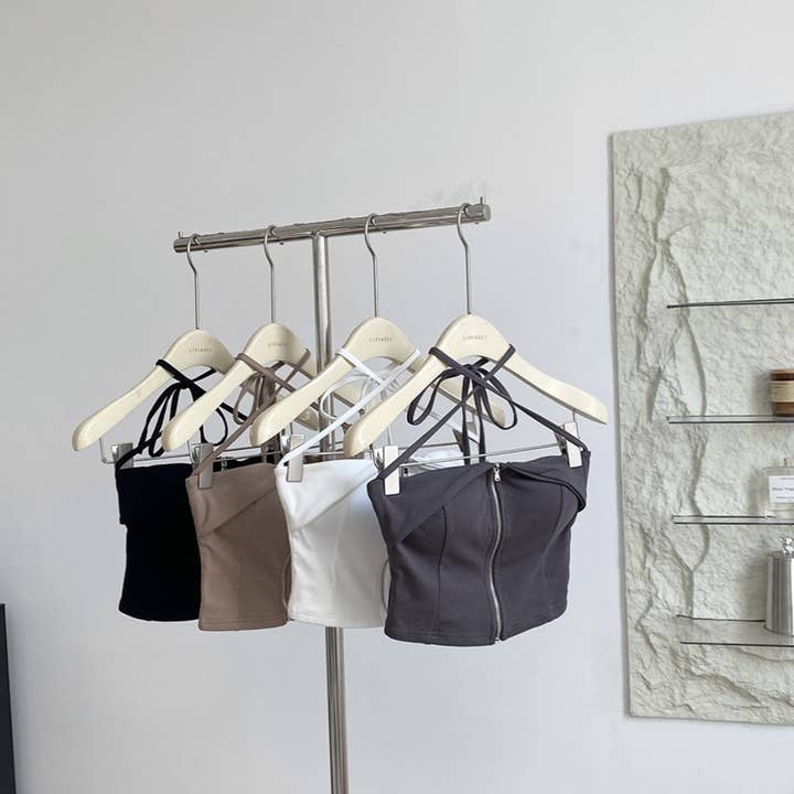 Funkyrel® Atzbranding Limited – Großhandel Bluse – Damen – Vesty - Ärmelloses Top mit Reißverschluss und Neckholder-Ausschnitt5