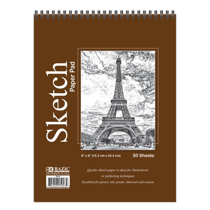 BAZIC Products - Wholesale Sketchbook/Sketchpad - Sketch Pad Top Bound Spiral 6"X 8"(50 Ct.)