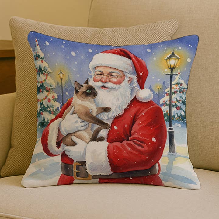 Chocolate Point Cat with Santa Claus Pillow 18x18 FNT1110 for wholesale by Caroline's Treasures