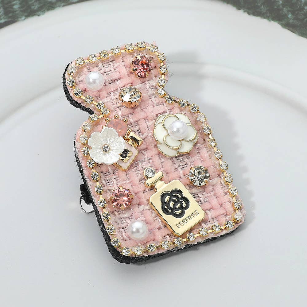 Sensibling Corp. - Wholesale Brooch - Pearl Flower Embellished Tweed Perfume Bottle Pin Brooch Hair Clip