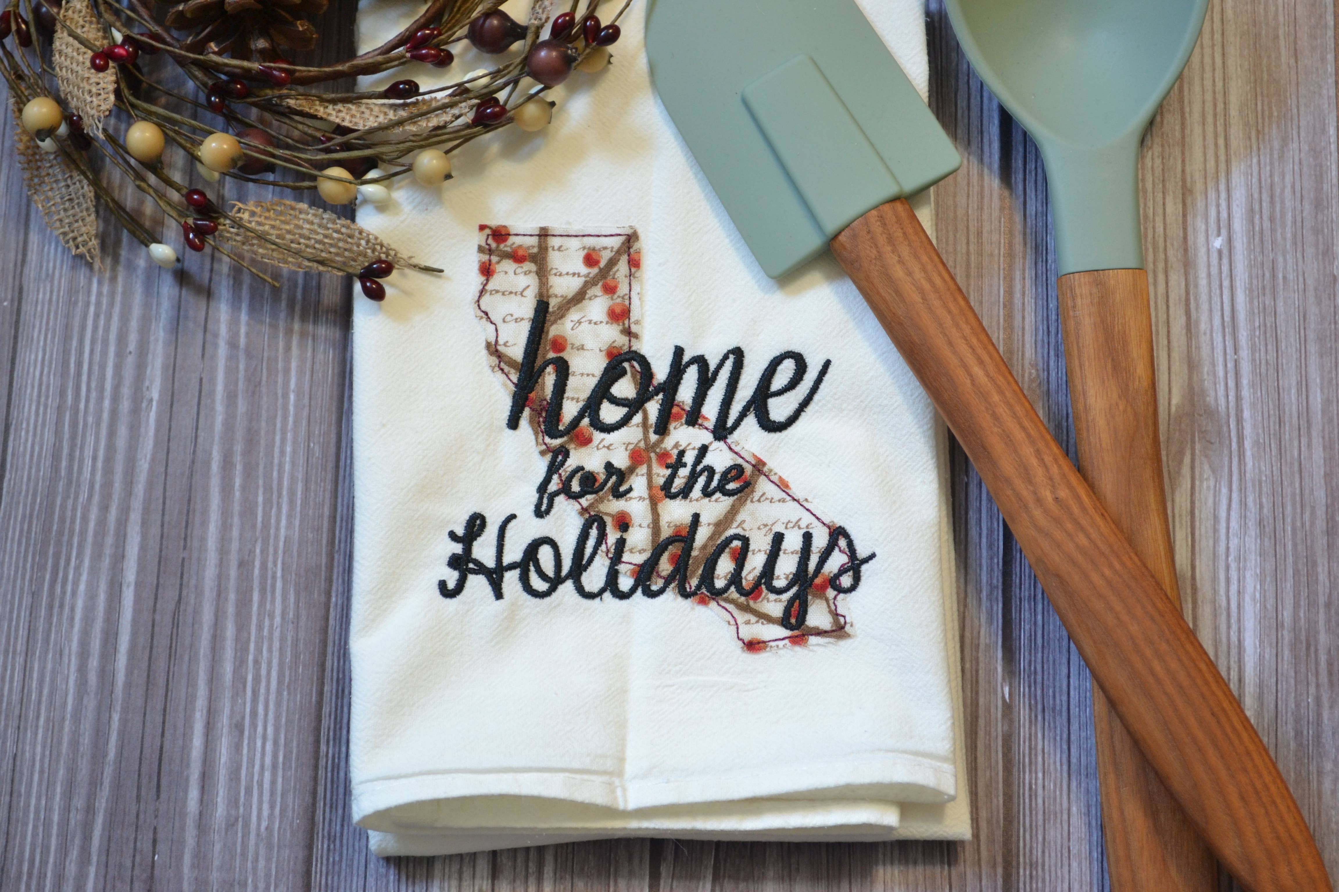 SewMuchMoreStore - Wholesale Tea Towel - Home for the Holidays State Tea Towel - Embroidered Towel18