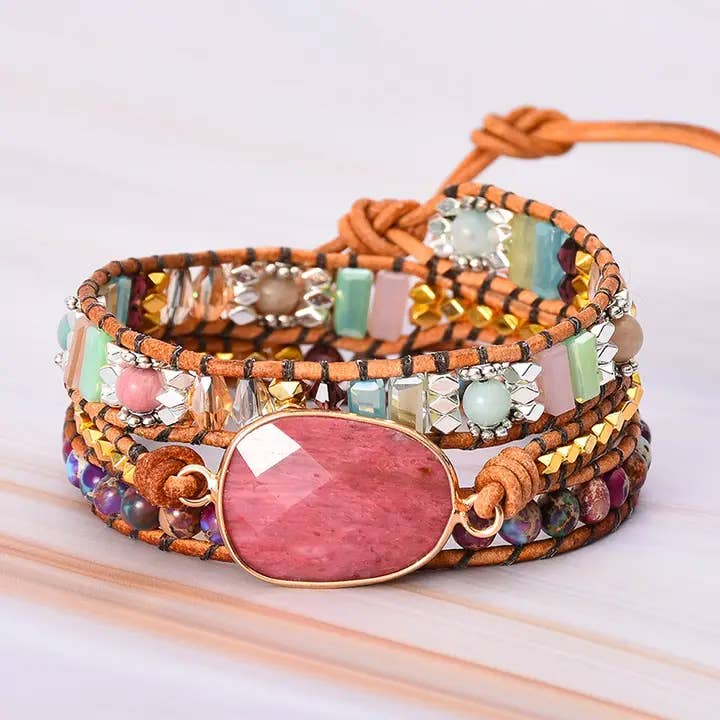 Bracelet tissé à la main en rhodochrosite pour la vente par Gemcohub