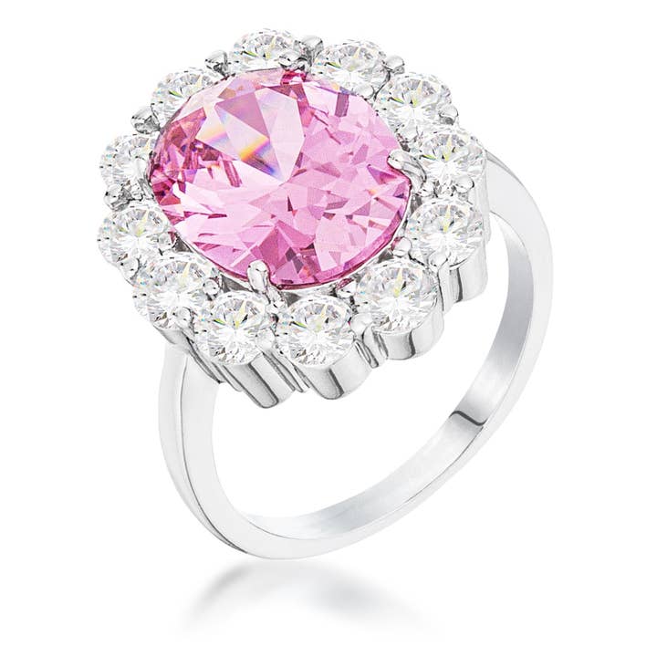11.5ct Rhodium Plated Pale Pink Oval Blossom Ring for wholesale by JGoodin
