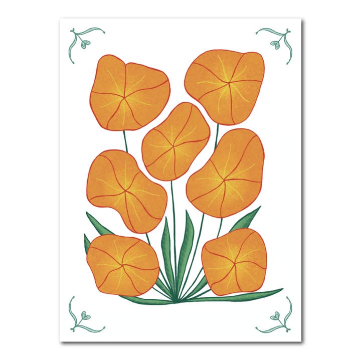 Piastrella carina con fiori arancioni e dettagli color petrolio. per la vendita all'ingrosso da parte di Studio Kvinna