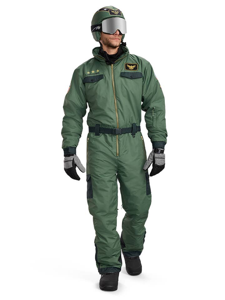 Combinaison de pilote de chasse pour la neige - Combinaison de ski pour homme avec couvre-casque pour la vente par Tipsy Elves