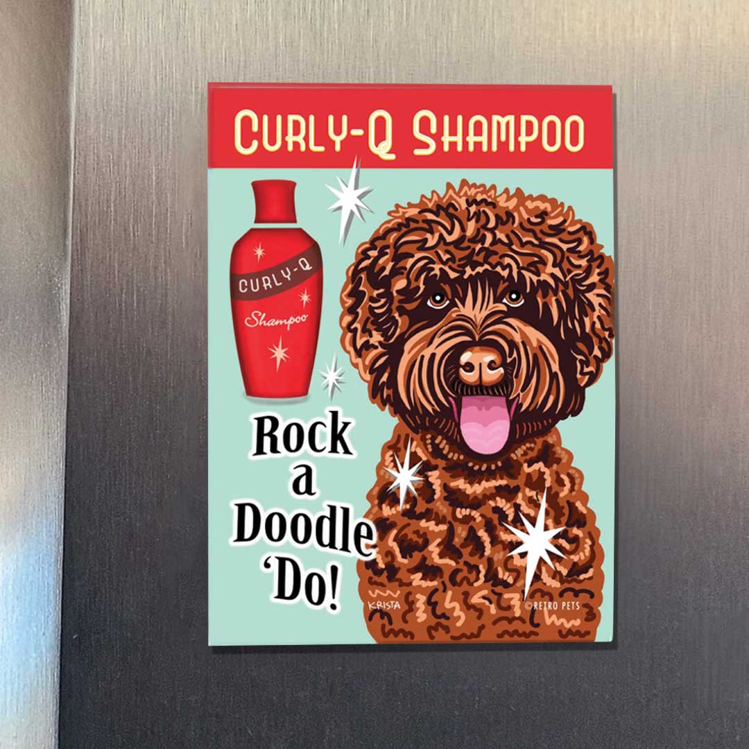 Retro Pets - Wholesale Magnet - MHP-139 Magnet 4-pack, Labradoodle, Choc. "Curly-Q Shampoo"1