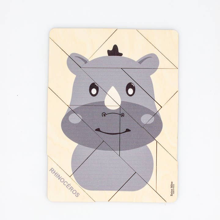 Nashorn-Puzzle (Hergestellt in Frankreich) aus Birkenholz für den Großhandel von Reine Mère