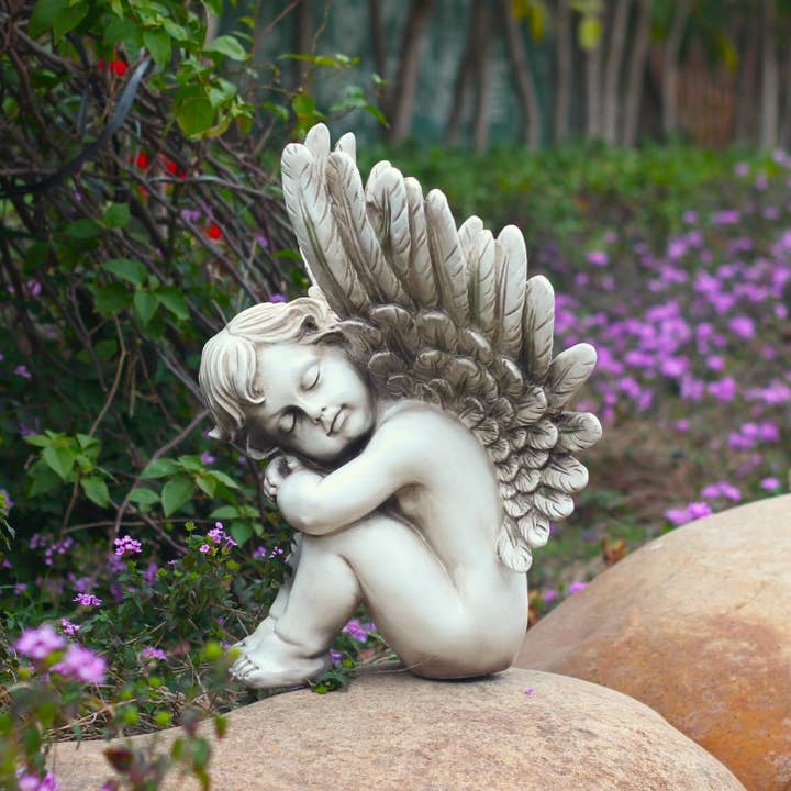 Zaer Ltd. International - Vente Bibelots/décorations d'extérieur - Statues de chérubin assises en polyrésine de 20 pouces de haut, 2 pièces/ensemble3