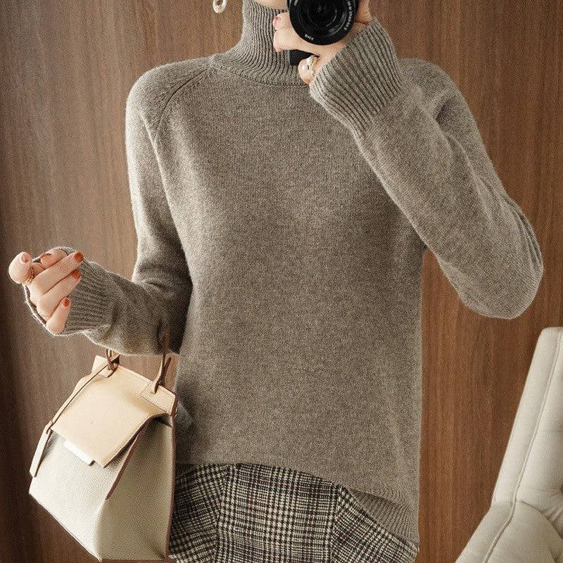 FurDecoration - Wholesale Knit Sweater - Women's - Solid Color Minimalist High Neck Loose Fit Chunky Knit Sweater11