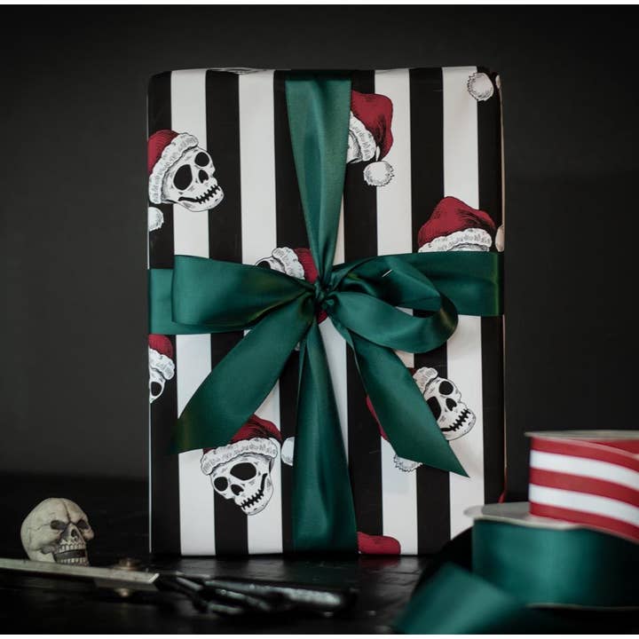 Spooky Cat Press - Wholesale Wrapping Paper Roll - Santa Skull Gift Wrap (8ft Roll)