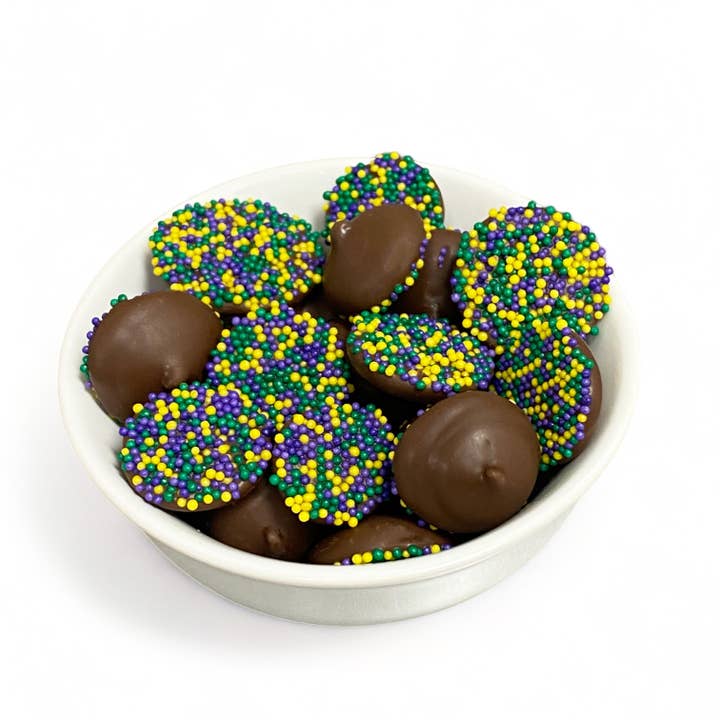 Mardi Gras Gift Chocolate Nonpareils for wholesale by Jackie's Wholesale