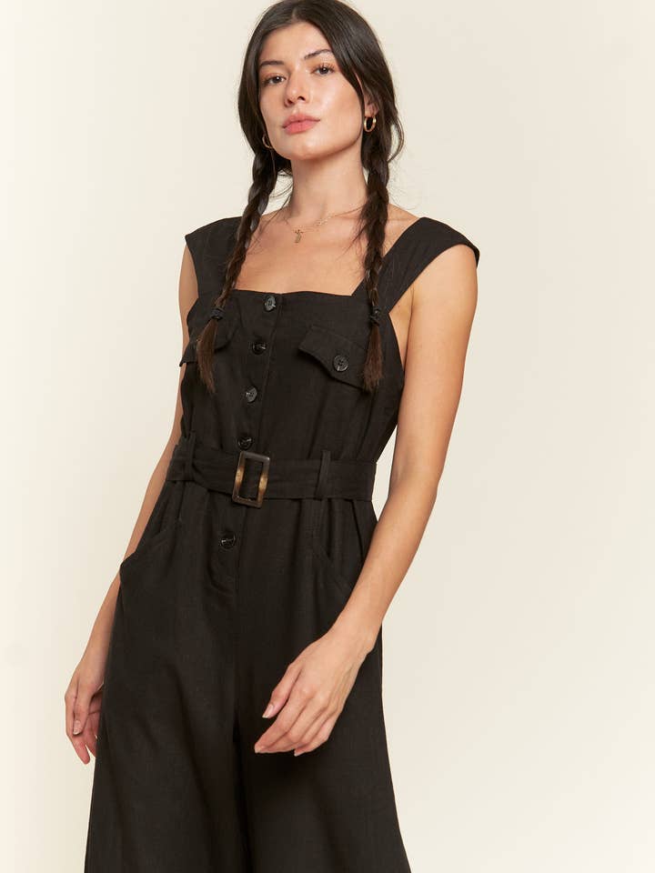 JADE BY JANE - Wholesale Jumpsuit - Women's - Sleeveless SQUARE NECK BUTTON DOWN ANKLE JUMPSUIT JJS50407