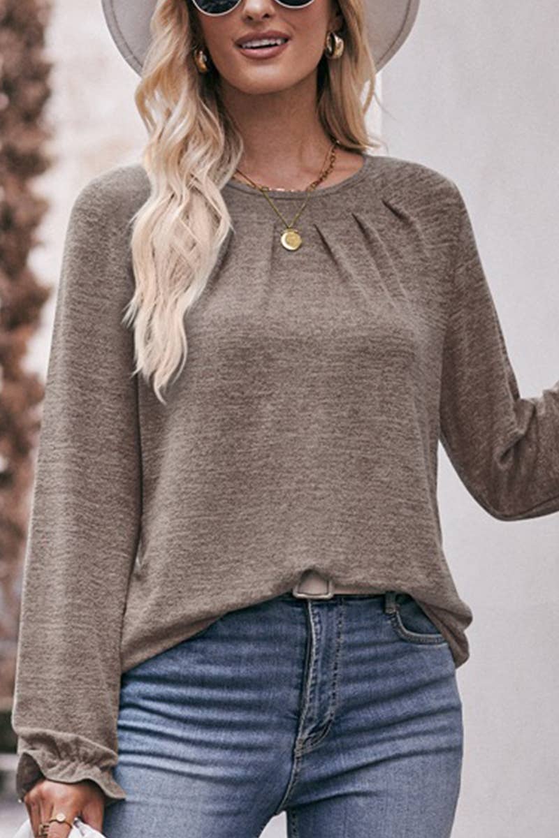 Lily Clothing - Wholesale Knit Top - Women's - WOMEN OVERSIZED LOOSE FIT SHIRRED PULLOVER TOP_CWTTL094014