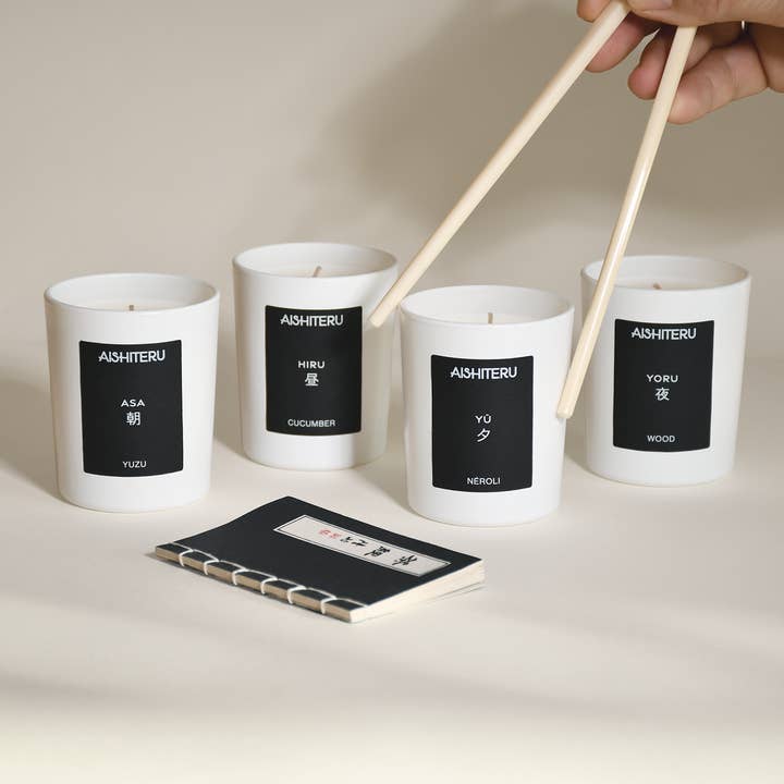 AISHITERU - Wholesale Jar/Filled Candle - SET OF 4 SCENTED CANDLES 75 g - WABI-SABI BOX2