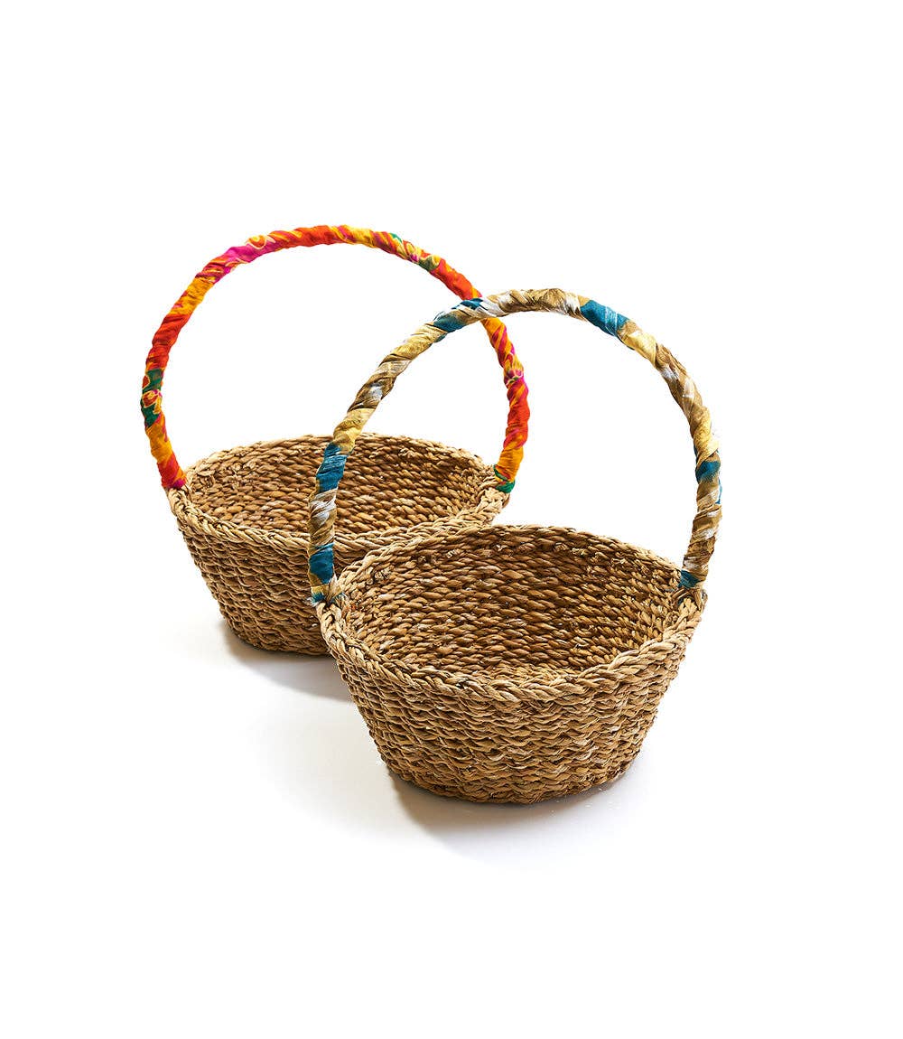 Matr Boomie Fair Trade - Wholesale Basket - Harvest Long Handle Easter Basket - Hand Woven, Upcycled Sari2