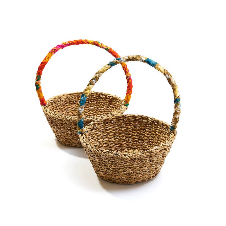 Matr Boomie Fair Trade - Wholesale Basket - Harvest Long Handle Easter Basket - Hand Woven, Upcycled Sari2