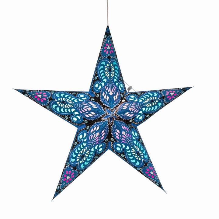 Artschatz LLC - Wholesale Paper Lantern/Lamp - Phoenix ~ 5 Pointer, 24 inch, Blue Paper Star Lantern Light