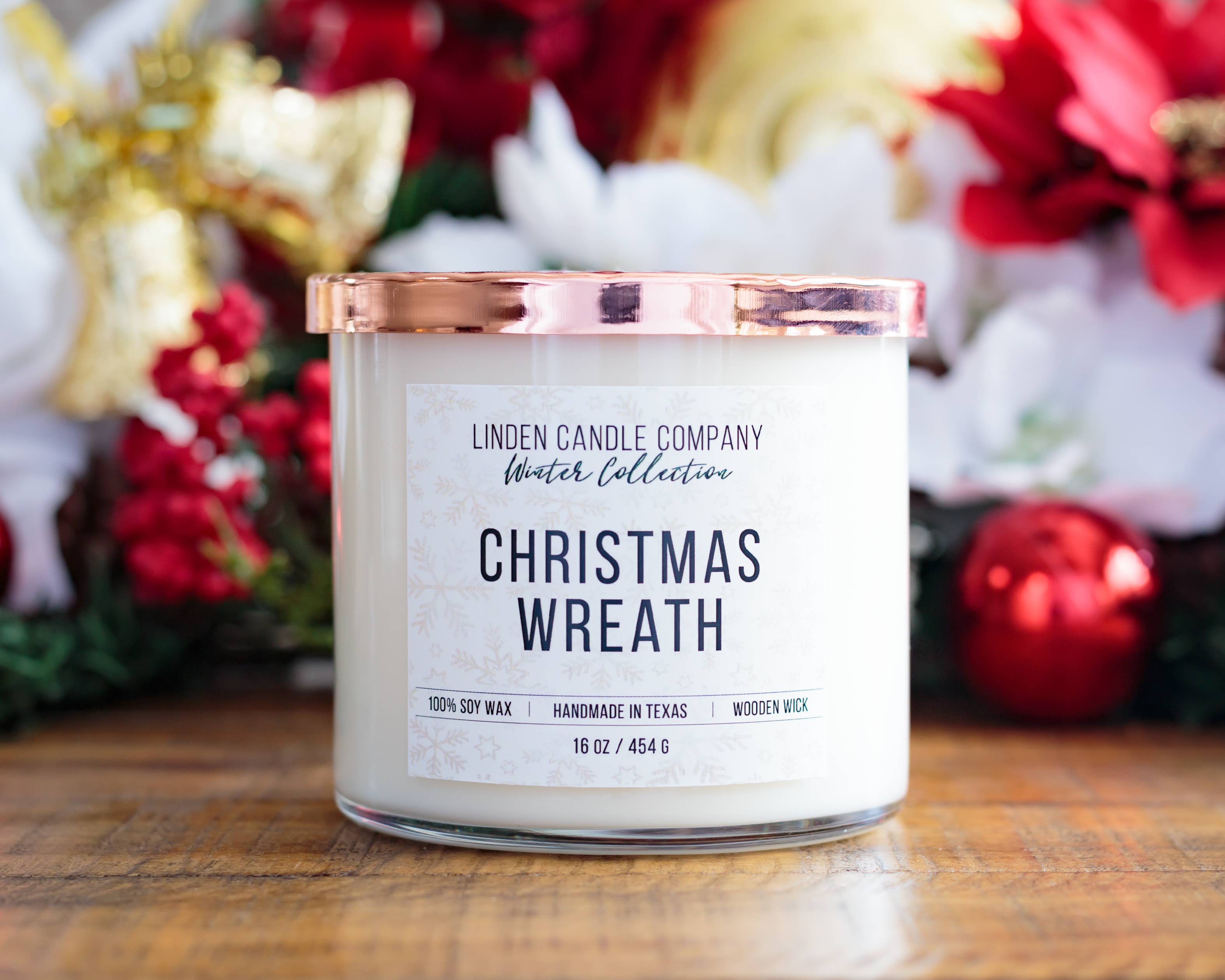 Linden Candle Company - Wholesale Jar/Filled Candle - Christmas Wreath 16oz Soy Candle