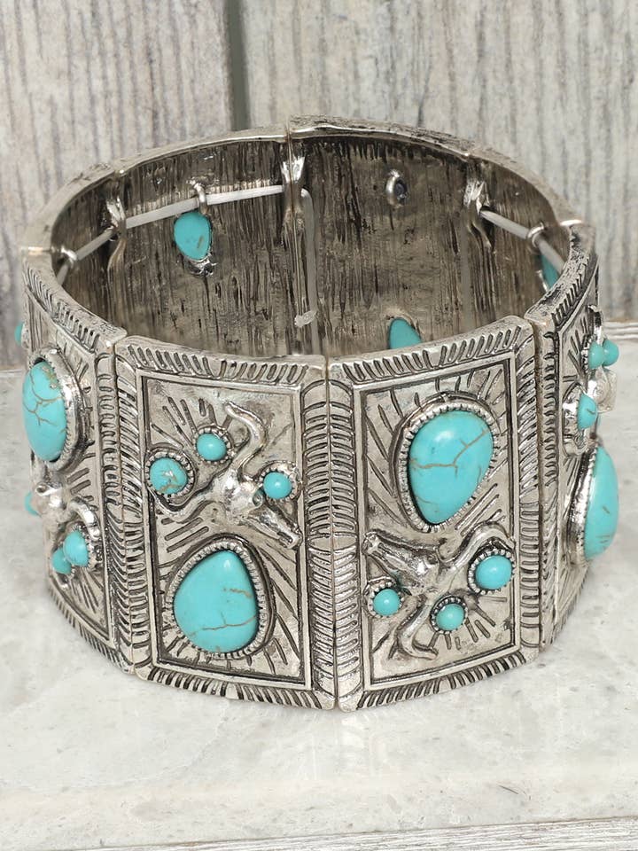 Western Steer head Turquoise Stretch Bracelet for wholesale by SP Sophia Collection