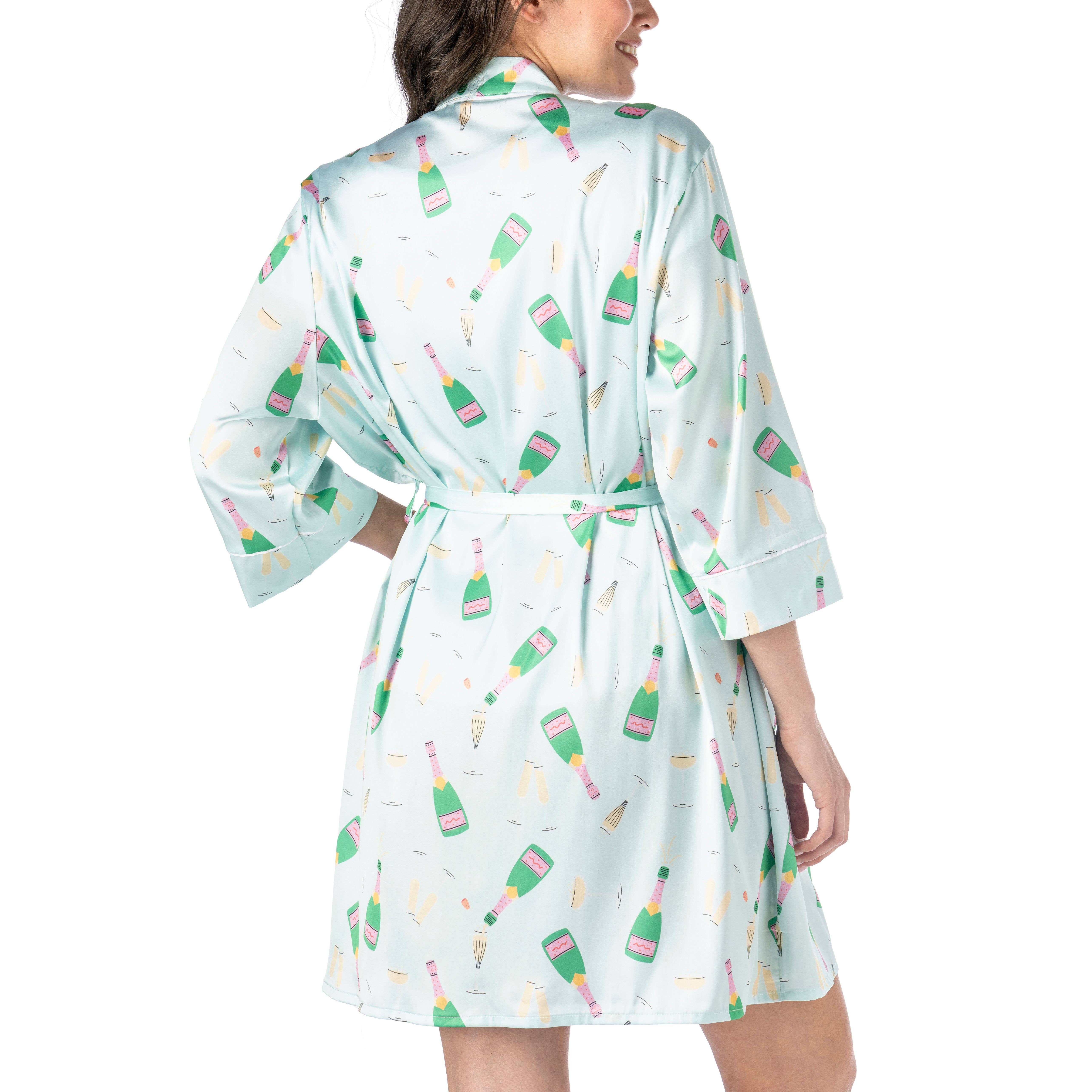DM Merchandising - Wholesale Robe - Women's - Hello Mello Boots & Bubbles Satin Pajama Robe Open Stock2