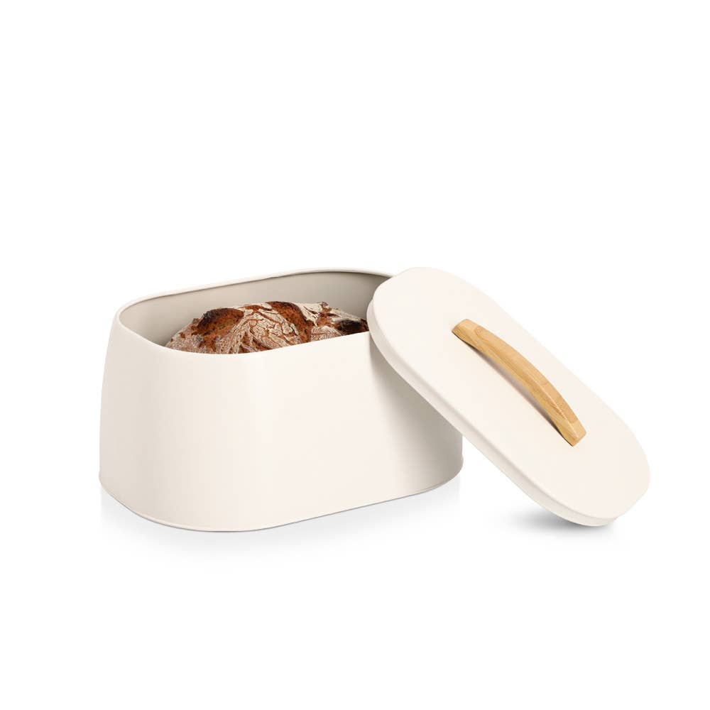 mousse Bread box, metal/rubberwood, cream for wholesale on Faire2