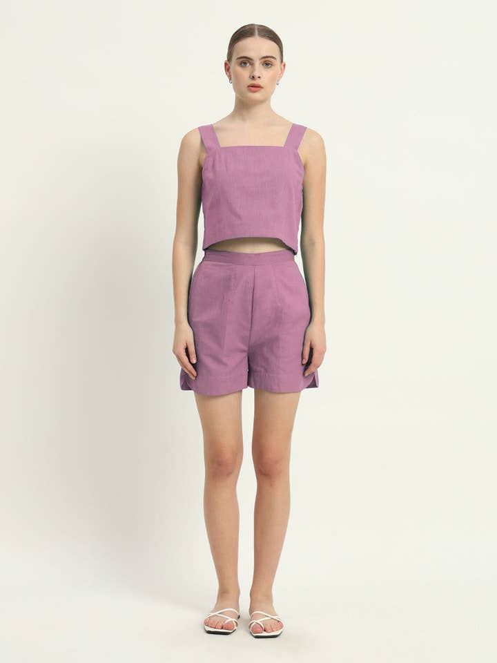Shorts Matching Set Purple Swirl Sleek Square Crop for wholesale by Thevasa