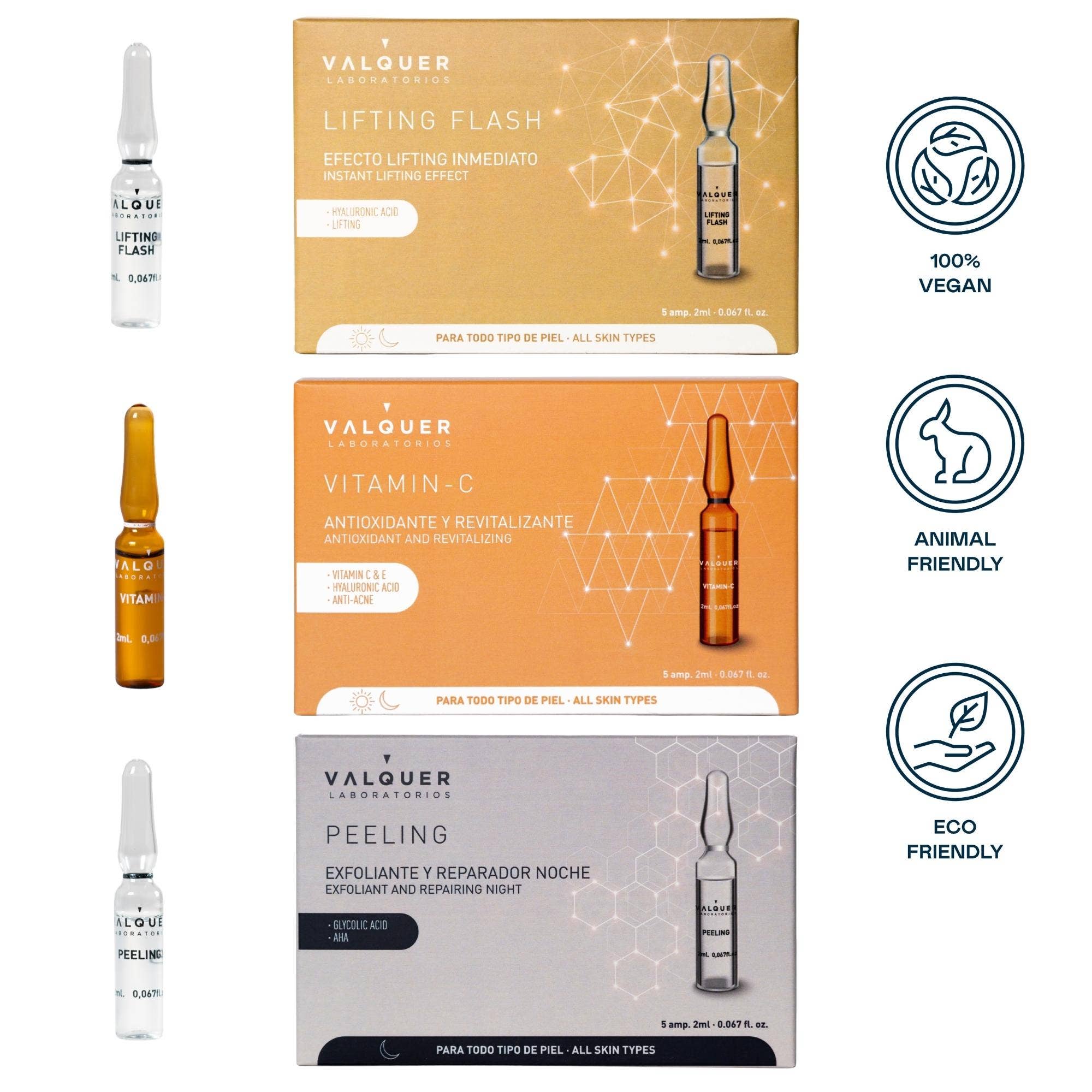 Valquer Laboratorios - Wholesale Facial Care Set/Kit - Lifting Flash + Vitamin C + Peeling ampoule Pack - 3 x 51