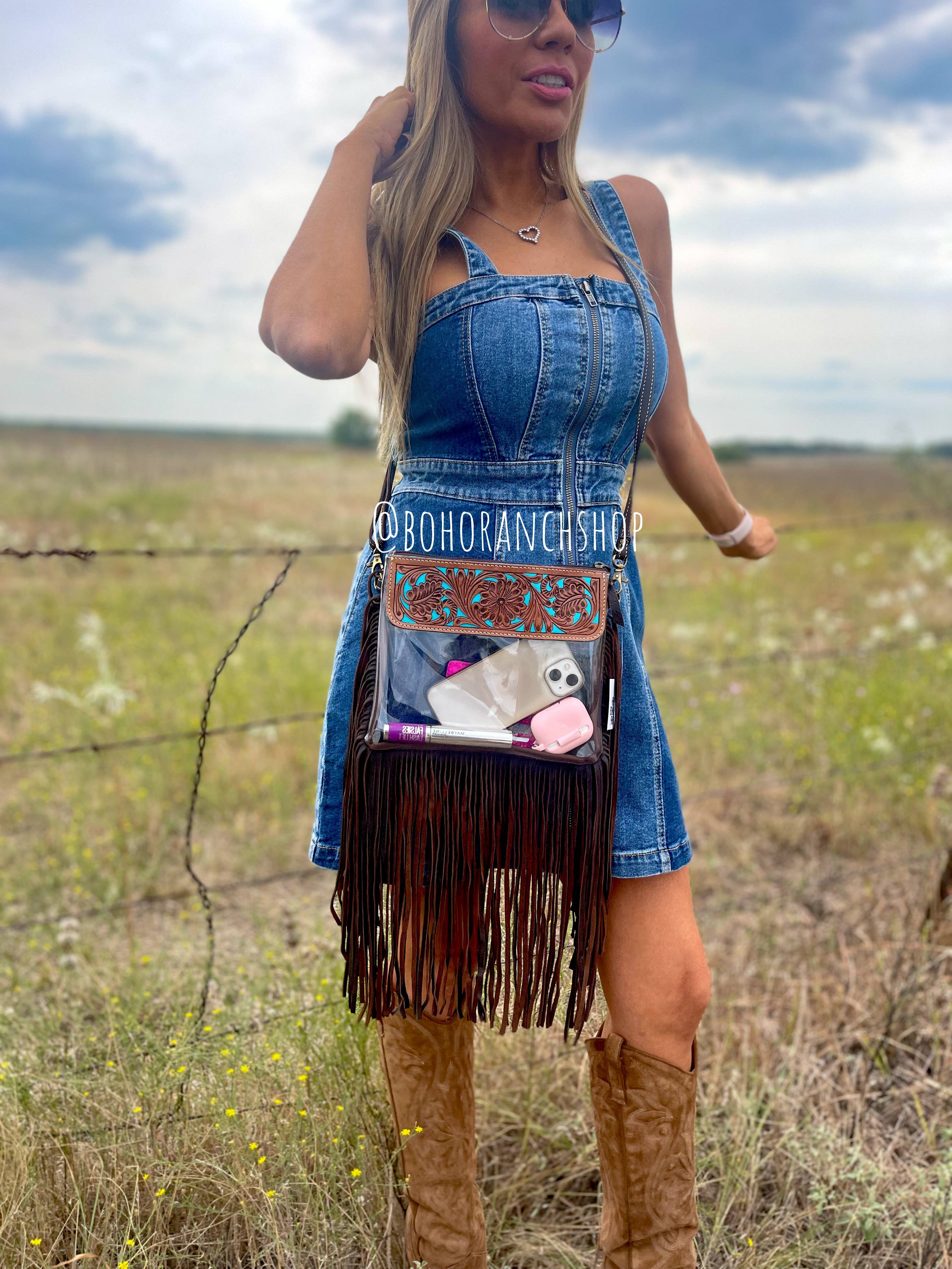Boho Ranch Shop – wholesale Crossbody bag – Women's – Hand Tooled Clear Purse Crossbody - Concert Game Day Stadium9