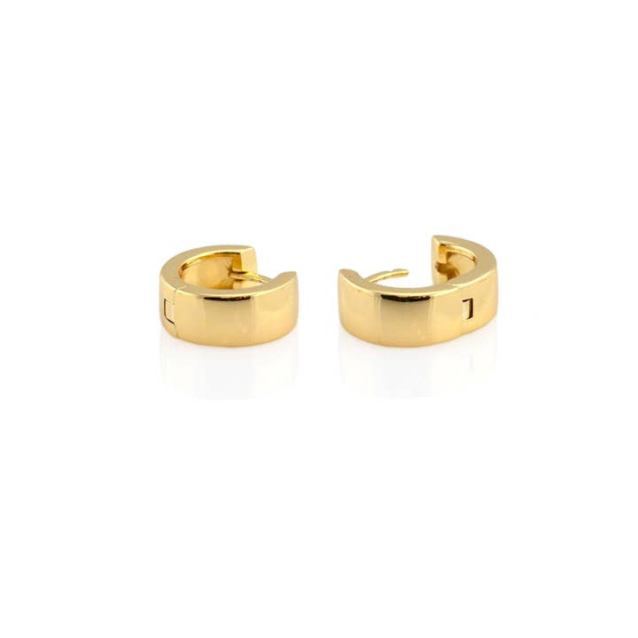 Kris Nations - Wholesale Huggie Earrings - Wide Hinged Huggie Hoop Earrings 18K Gold Vermeil | Sterling Silver 12mm Hoops Hinge Closure Nickel Free Hypoallergenic Ships from CA