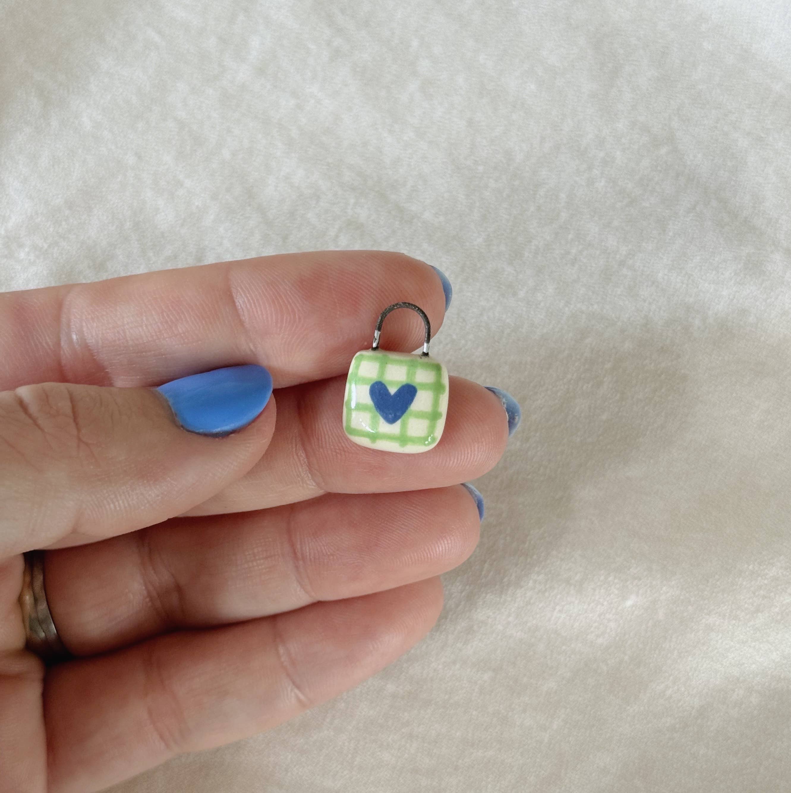 Terra Clay Co. - Wholesale Pendant/Charm Necklace - Gingham Heart Porcelain Ceramic Charm2