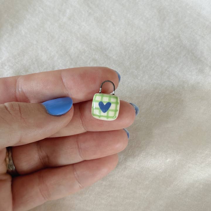 Terra Clay Co. - Wholesale Pendant/Charm Necklace - Gingham Heart Porcelain Ceramic Charm2