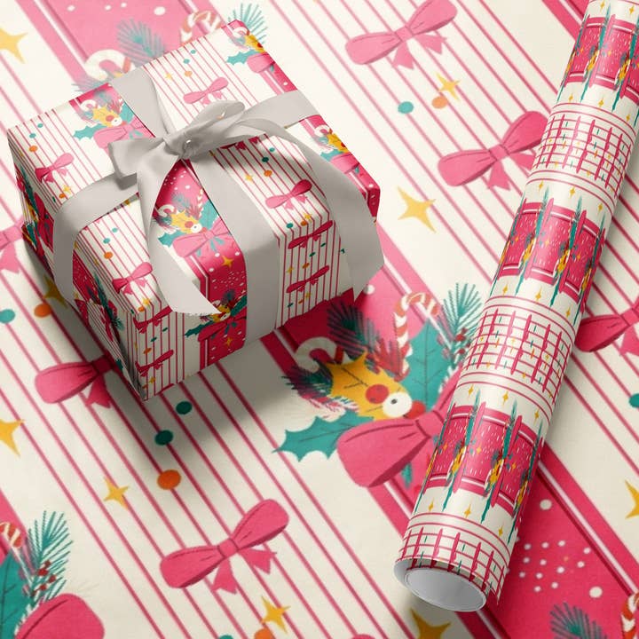 MagicMerchEmporium - Wholesale Wrapping Paper Roll - Festive Pink Wrapping Paper2