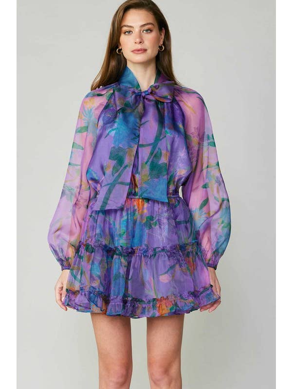 Floral Organza Ribbon Tie Tiered Mini Dress for wholesale on Faire
