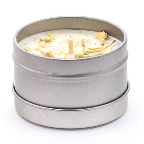 J. Southern Studio - Wholesale Travel Candles - Travel Tin Honeysuckle & Jasmine Ritual Candle with crystals and essential oils- 4 oz.0