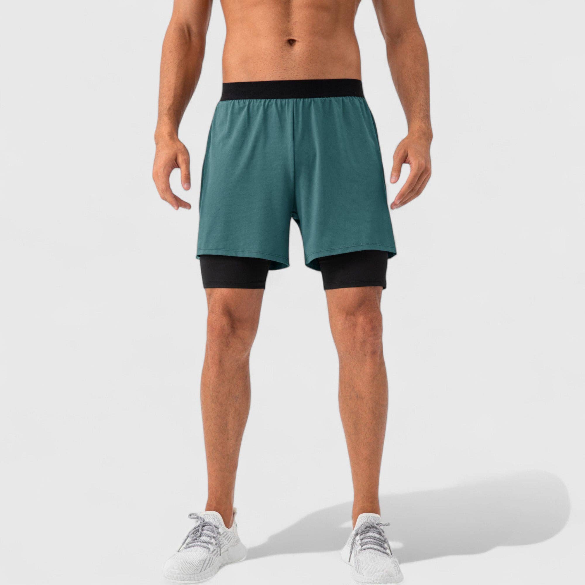 Active by Anna-Kaci - Wholesale Athletic Shorts - Men's - Men's 2-in-1 Training Shorts with Inner Compression Layer an13