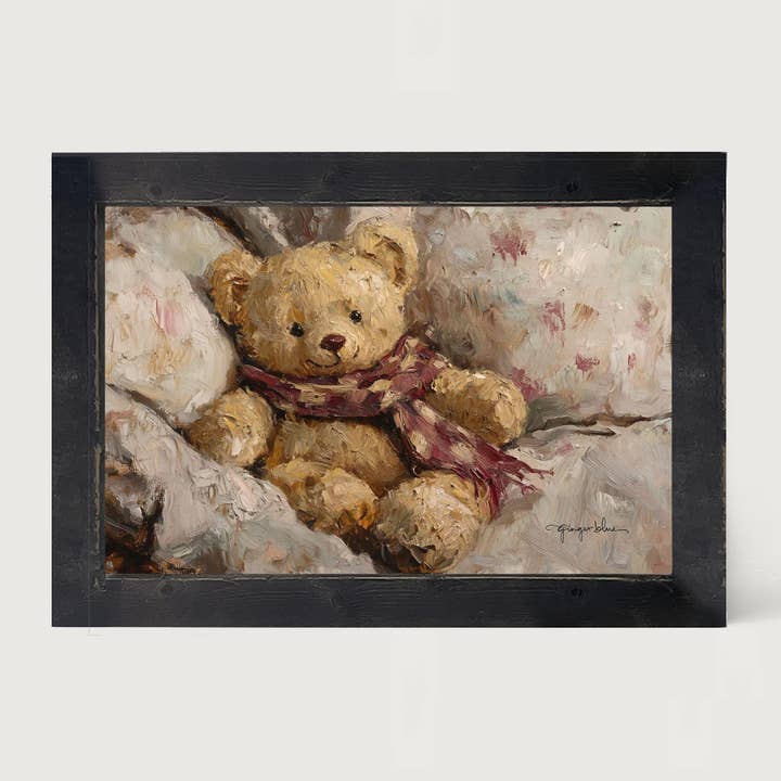 Ours en peluche à écharpe rouge - Cadre horizontal pour la vente par ginger blue