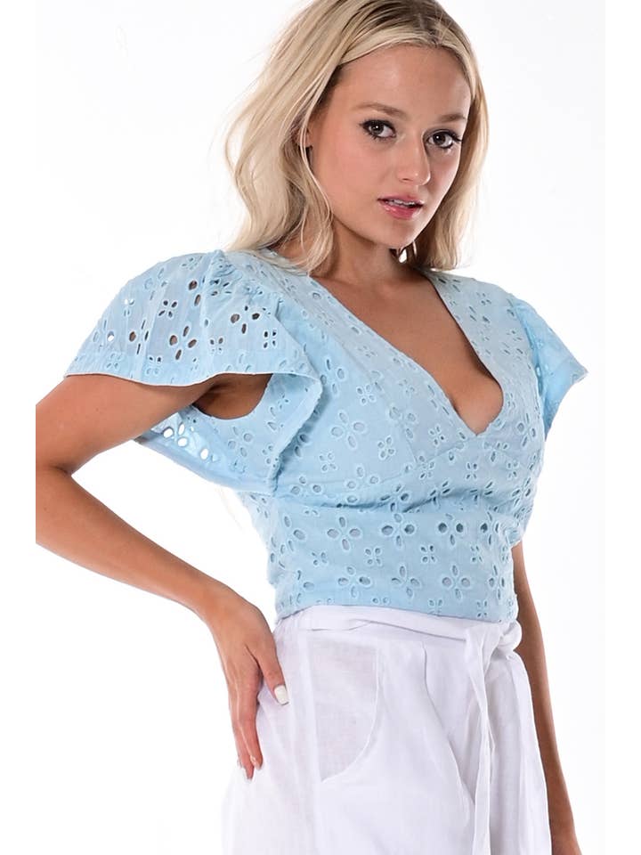 Azucar & Bohio - Wholesale Blouse - Women's - Ladies Cotton Eyelet Blouse V-neck by AZUCAR - LCB17162