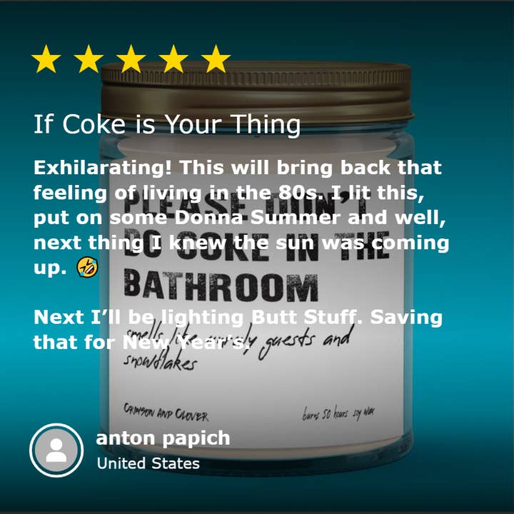 Crimson and Clover Studio - Vendita all'ingrosso Candela in vasetto - Per favore, non fare coca nel bagno Candela di soia al cocco1