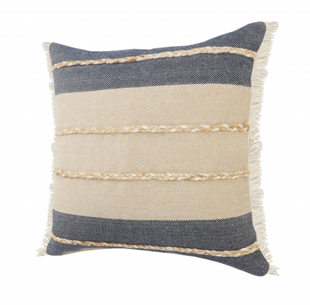 HomeRoots - Wholesale Decoratief kussen - 20X20 denimblauw, bruin en taupe kussen van jute met ritssluiting aan de kust3