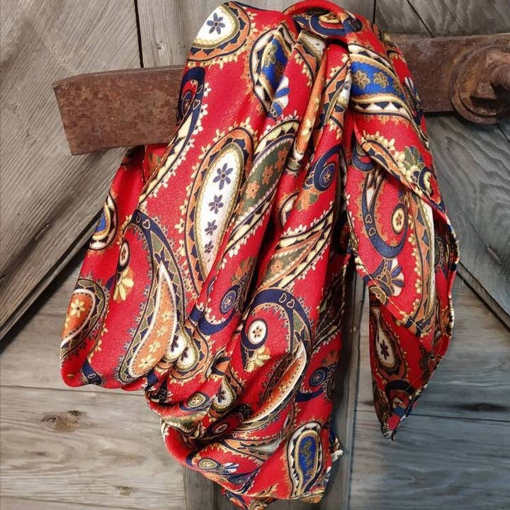 Wilder Schal Rot Tan Marineblau Cowboy Western Halstuch Bandana von Double B Wild Rags für den Großhandel von Double B Wild Rags