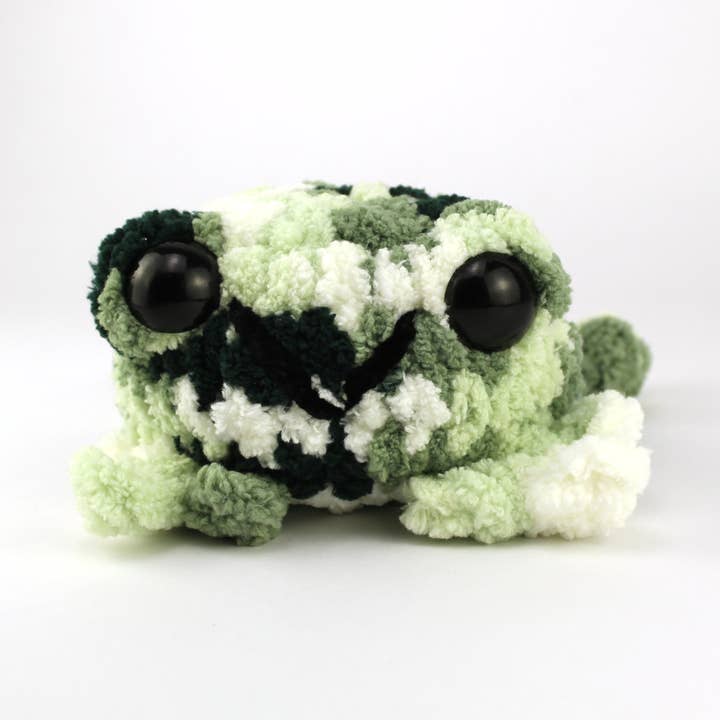 Fred the Flat Frog Crochet Plushie for wholesale by Citizens Crochet